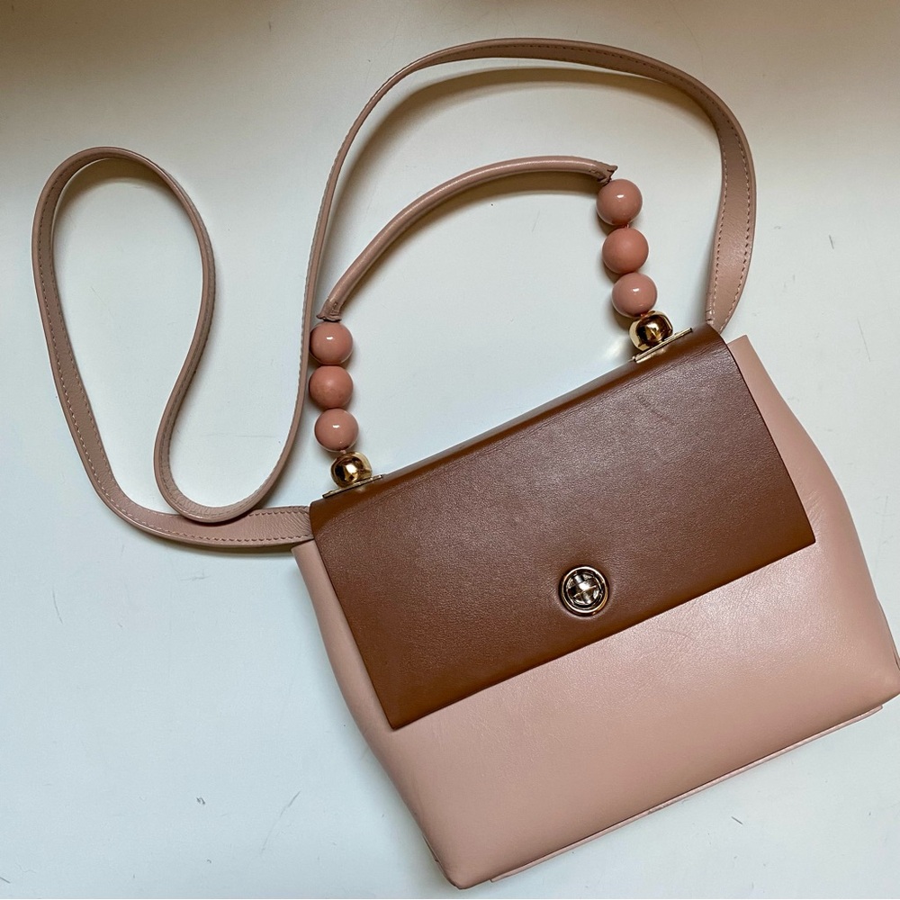 IMAGO-A Nº48 Carré Mini Leather Beaded Bag in Saddle and Blush